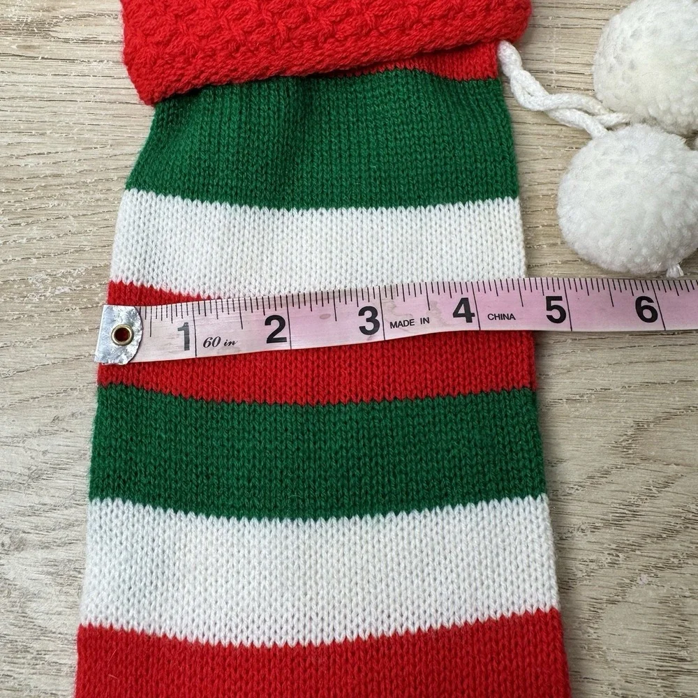 Vintage Knit Christmas Stockings Red‎ Green & White Striped Holiday Classic 21
